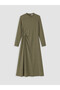 Gencc Quality with Lcw Everyday Khaki Plain Standard & Regular Oval Neck Long Dress - 5