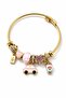 Women's Gold Pink Enamel Car and Coffee Charm Bracelet - 2