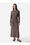 Alita City Farkıyla Lcw Everyday Brown Dobby Plain Standard & Regular Oval Neck Long Dress