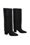 Women's Black Stone Detailed Detachable Suede Heeled Boots / Boots - 5