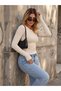 Women's Ecru Crew Neck Basic Long Sleeve Bodysuit Full Lycra Full Fit - 2