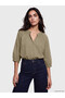 Lcw Vision Striped Gathered Blouse with Hidden Collar