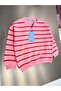 Girl's Pink Oversized Striped Sweatshirt - 2