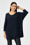 Navy Blue Italian Zebra Leopard Pattern Long Sleeve Lycra Oversize Long Blouse 38 - 48 Size - 4