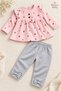 Baby Girl Set Floral Patterned Ruffle Bow Detailed 2-Piece Top and Bottom Set 3 6 9 12 Months