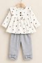 Baby Girl Set Floral Patterned Ruffle Bow Detailed 2-Piece Top and Bottom Set 3 6 9 12 Months - 2