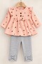 Baby Girl Set Floral Patterned Ruffle Bow Detailed 2-Piece Top and Bottom Set 3 6 9 12 Months - 3
