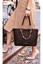 Women's Large Size Shawl Detailed Chain Strap Luxury Hand & Shoulder Bag Size: 35 X 24 cm - 6