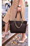 Women's Large Size Shawl Detailed Chain Strap Luxury Hand & Shoulder Bag Size: 35 X 24 cm - 2