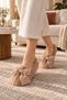 Alina Women's Brown Home Slippers Plush Furry Special Design Stone Detail Stylish Ribbon Closed Toe Soft Comfortable Insole Daily Home Office Shoes - 5