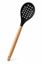 Black Silicone Colander with Bamboo Handle – Perforated Wide Head, Heat-Resistant Silicone Kitchen Strainer, Serving and Cooking Utensil with Natural Bamboo Handle - 3