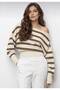 Asymmetrical Cut Boat Neck Striped Knit Sweater