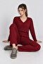 Comfortable Stretchy V-Neck Modal Suit Lrn0076 Claret Red - 3