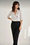 Women's White Bird Patterned Long Sleeve Viscose Shirt with Buttons - 3