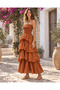 Cinnamon Color Ibiza Strapless Layered Bohemian Dress - 8