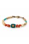 Antique Metal Bohemian Women's Bracelet with Orange and Turquoise Beaded Flower Detail - 3