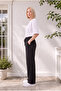 Women's Black Palazzo Cut Combed Cotton Sweatpants High Waist Loose Leg Casual Comfortable - 5