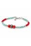 Red and Turquoise Beaded Anchor Detailed Silver Color Bohemian Women's Bracelet - 2