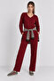 Comfortable Stretchy V-Neck Modal Suit Lrn0076 Claret Red