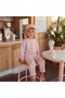 Girls' Pink 3-Yarn Cotton Printed Sweatshirt Striped Pants Set 2-8 Years