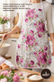 3 Pieces of Cloth Kitchen Apron – Pink Floral Patterned Pocket Design, Adjustable Neck and Waist Ties, Daily Kitchen Apron