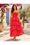 Pomegranate Flower Color Ibiza Strapless Layered Bohemian Dress - 4