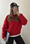 Women's Red Crew Neck Oversize Knitwear Sweater Nns030 - 2