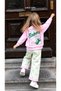 Girls' Stylish Cotton Pink Palm Pattern Sweatshirt and Flowered Pants Set 2-8 Years - 5