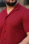 Men's Waffle Fabric Short Sleeve Shirt Shorts Set Regular Fit Summer Two-Piece Set - Burgundy - 4