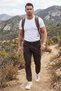 Men's Slim Fit Lycra Dark Brown Cargo Jogger Pants – Drawstring Waist Elasticized Cuffs 1601569