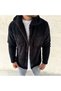 Men's plush fleece cardigan shirt – collared, button-up, chest pocket, soft-textured winter regular fit casual everyday style - black - 3