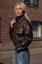 Pb Women's Brown Faux Leather Jacket with Stand Collar Apolete - 4