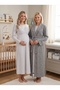 New Season Gray Jacquard Shawl Collar Full Length Winter Long Sleeve Special Design Maternity Pajama Nightgown Set - 6