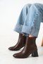Women's Brown Blunt Toe Thick Heeled Side Zipper Orthopedic Insole Boots Milora - 3