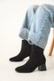 Women's Black Suede Thick Heeled Zippered Orthopedic Insole Boots Owena - 6