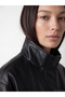 Vizyon New Season Black Stand Collar Women's Leather Look Jacket - 3