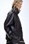 Women's Zr Long Oversize Zippered Pocketed Light Brown Leather Jacket - 3
