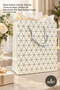 4 Pieces of Large Size Cardboard Gift Bags with White Geometric Pattern – Thick Cardboard Body, Silver Tone Rope Handles, Wedding and Corporate Gift Bags