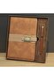 3 Pieces Tan Thermo Leather Notebook – 21 cm X 15 cm A5 Lined Notepad, Brown Metal Roller Pen, Gift Boxed Notebook Pen - 2