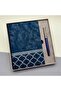 2 Pieces Blue Thermo Leather Notebook and Metal Roller Pen Set – A5 Lined Notepad, Navy Blue Metal Roller Pen, Patterned Gift Box, Notebook Journal - 2