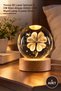 1 Piece Crystal Glass Globe Night Light – Clover 3D Laser Engraved 6 cm Globe with Wooden Base USB Night Lamp Crystal Globe