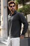 Anthracite Stand Collar Half Zipper Men's Sweatshirt E7211 - 4