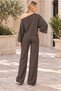 Women's Boat Neck Long Sleeve Bat Sleeve Stretchy Lycra Sweatshirt and Elastic Waist Pocketed Wide Leg Stretchy Lycra Pants Brown Two-Piece Set - 7