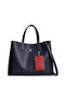 Women's Embossed Logo Patterned Navy Blue Shoulder Bag with Removable Shoulder Strap and Zipper Closure