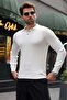 White Snap Closure Polo Collar Men's Knitwear Sweater E7514