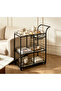 3-Tier Rolling Bar Cart, Modern Metal & Glass Serving Cart with Wheels, Multi-Level Storage Organizer Trolley with Handle, Black - 2