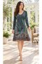 Women's Long Sleeve Wide U Neck Floral Patterned Midi Single Jersey Dress