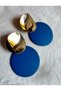 Xuping Gold Blue Circle Disc Dangle Earrings - Modern Non-Tarnish Anti-Allergic Fade-Resistant Stylish Gift New Season Trend Women's Earrings - 2