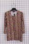 Women's Plus Size Stretch Fabric Crew Neck Geometric Patterned Three Quarter Sleeve Mom T-Shirt Combed Cotton Blouse - 2