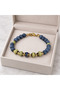 Navy Blue Beaded Gold Detailed Stylish Women's Bracelet with Green Spacer Design Accessory - 2